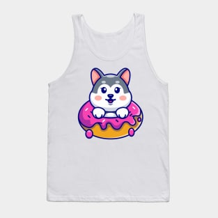 Cute baby husky with doughnut cartoon Tank Top